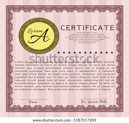 Red Diploma. Modern design. Vector illustration. With linear background. 