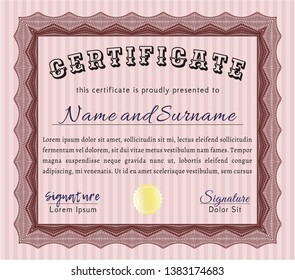 Red Diploma. Money Pattern design. Detailed. With linear background. 