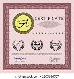 Red Diploma. Nice design. Customizable, Easy to edit and change colors. With guilloche pattern. 