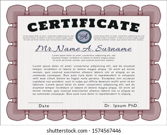 Red Diploma. Nice design. With great quality guilloche pattern. Vector illustration. 