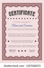 Red Diploma. Perfect design. With guilloche pattern and background. Detailed. 