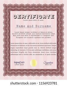 Red Diploma. Perfect design. Vector illustration. With complex linear background. 