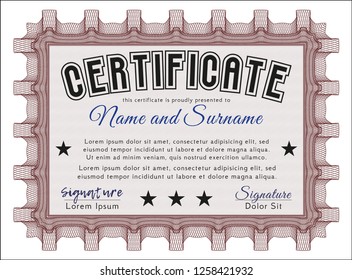 Red Diploma. Perfect design. Vector illustration. With complex linear background. 