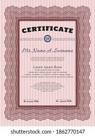 Diploma Rojo.  Diseño retro.  Fondo complejo.   