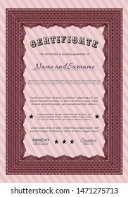 Red Diploma. Sophisticated design. Detailed. With linear background. 