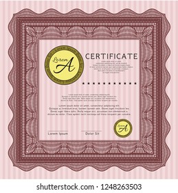 Red Diploma template. Artistry design. With great quality guilloche pattern. Customizable, Easy to edit and change colors. 