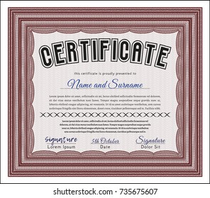 Red Diploma template. Artistry design. Detailed. Printer friendly. 