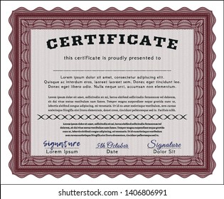 Red Diploma template. With background. Vector illustration. Money design. 