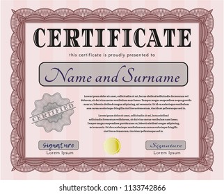 Red Diploma template or certificate template. Artistry design. Customizable, Easy to edit and change colors. Complex background. 