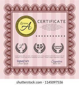 Red Diploma template or certificate template. With background. Detailed. Retro design. 