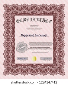 Red Diploma template or certificate template. With background. Beauty design. Vector illustration. 