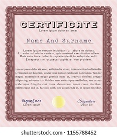 Red Diploma template or certificate template. Beauty design. With great quality guilloche pattern. Vector illustration. 