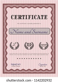 Red Diploma template or certificate template. Complex background. Detailed. Good design. 