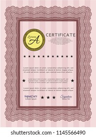 Red Diploma template or certificate template. With complex linear background. Good design. Detailed. 