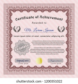 Red Diploma template or certificate template. With complex linear background. Vector illustration. Good design. 
