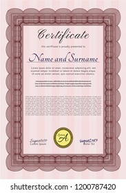 Red Diploma template or certificate template. Complex background. Detailed. Excellent design. 