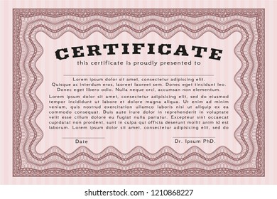 Red Diploma template or certificate template. With complex linear background. Beauty design. Vector illustration. 