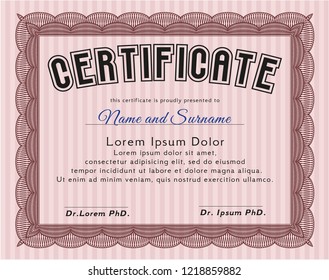 Red Diploma template or certificate template. With complex background. Detailed. Modern design. 