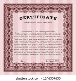 Red Diploma template or certificate template. With complex background. Cordial design. Detailed. 