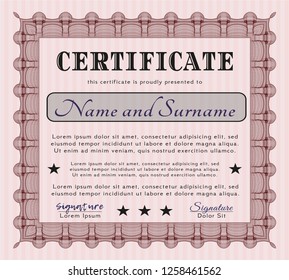 Red Diploma template or certificate template. With complex background. Detailed. Elegant design. 