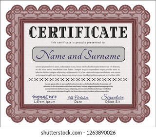 Red Diploma template or certificate template. Complex background. Modern design. Vector illustration. 