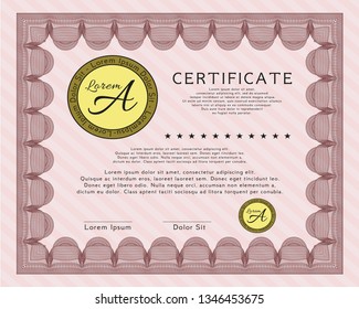 Red Diploma template or certificate template. With complex background. Money Pattern. Detailed. 