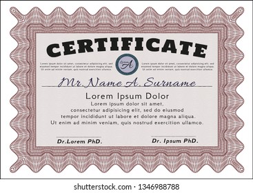 Red Diploma template or certificate template. Complex background. Customizable, Easy to edit and change colors. Elegant design. 