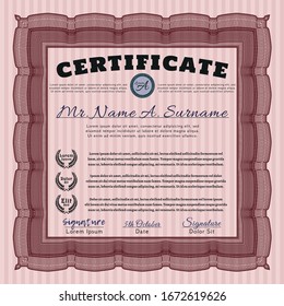 Red Diploma template or certificate template. Complex background. Money Pattern design. Vector illustration. 