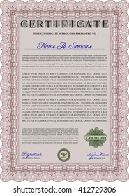 Plantilla de diploma rojo o plantilla de certificado. Fondo complejo. Patrón vectorial que se utiliza en moneda y diplomas. Diseño de belleza.
