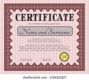 Red Diploma template or certificate template. Customizable, Easy to edit and change colors. Complex background. Money design. 