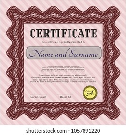Red Diploma template or certificate template. Detailed. Complex background. Money design. 