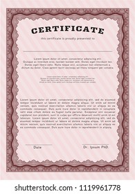 Red Diploma template or certificate template. Detailed. With background. Perfect design. 