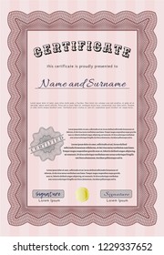 Red Diploma template or certificate template. Detailed. With great quality guilloche pattern. Beauty design. 