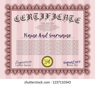 Red Diploma template or certificate template. Detailed. With great quality guilloche pattern. Excellent design. 