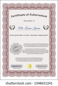 Red Diploma template or certificate template. Detailed. With linear background. Beauty design. 