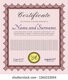 Red Diploma template or certificate template. Detailed. Complex background. Sophisticated design. 