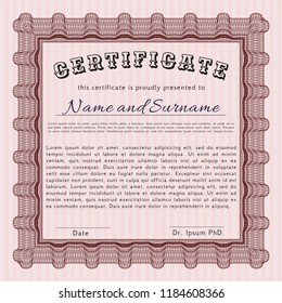 Red Diploma template or certificate template. Elegant design. With great quality guilloche pattern. Detailed. 