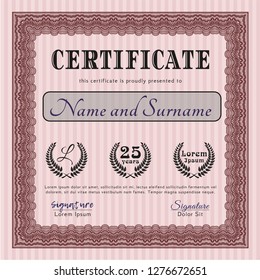 Red Diploma template or certificate template. Elegant design. With complex linear background. Vector illustration. 