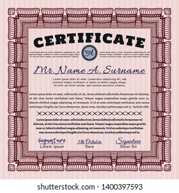 Red Diploma template or certificate template. Good design. Vector illustration. With complex linear background. 