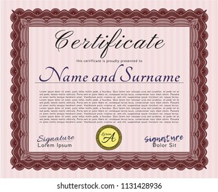 Red Diploma template or certificate template. With guilloche pattern. Customizable, Easy to edit and change colors. Money Pattern. 
