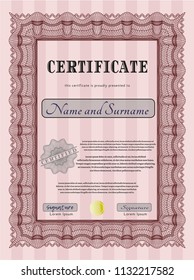Red Diploma template or certificate template. With guilloche pattern. Detailed. Retro design. 