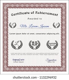 Red Diploma template or certificate template. With guilloche pattern. Good design. Vector illustration. 