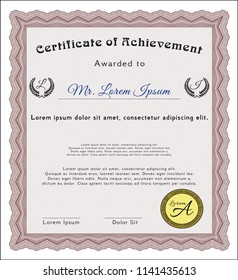 Red Diploma template or certificate template. With guilloche pattern. Lovely design. Vector illustration. 