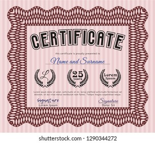 Red Diploma template or certificate template. With guilloche pattern and background. Vector illustration. Money Pattern. 