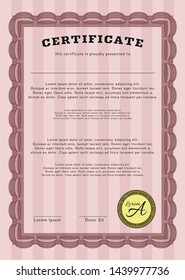 Red Diploma template or certificate template. With guilloche pattern and background. Detailed. Sophisticated design. 