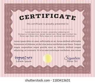 Red Diploma template or certificate template. With linear background. Detailed. Excellent design. 