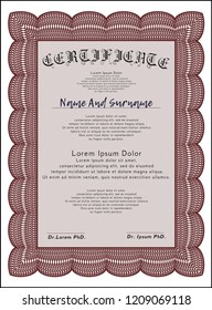 Red Diploma template or certificate template. With linear background. Good design. Vector illustration. 