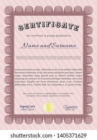 Red Diploma template or certificate template. With linear background. Vector illustration. Lovely design. 