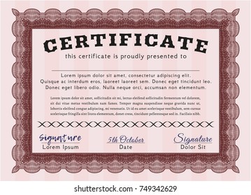 Red Diploma template or certificate template. Lovely design. With linear background. Detailed. 