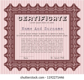 Red Diploma template or certificate template. Money style design. With guilloche pattern and background. Detailed. 